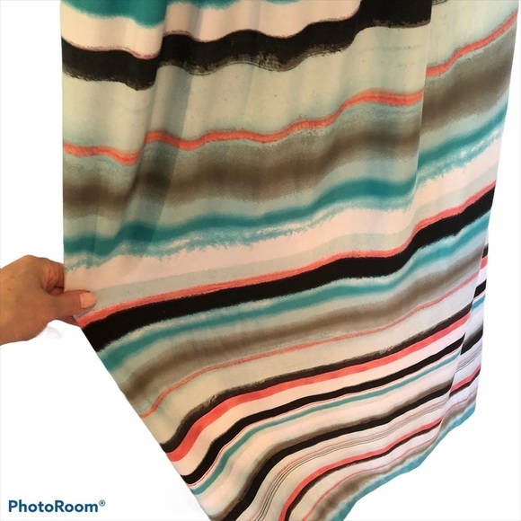Soma v-neck multicolored red teal white striped v-neck sleeveless maxi dress - Picture 7 of 7